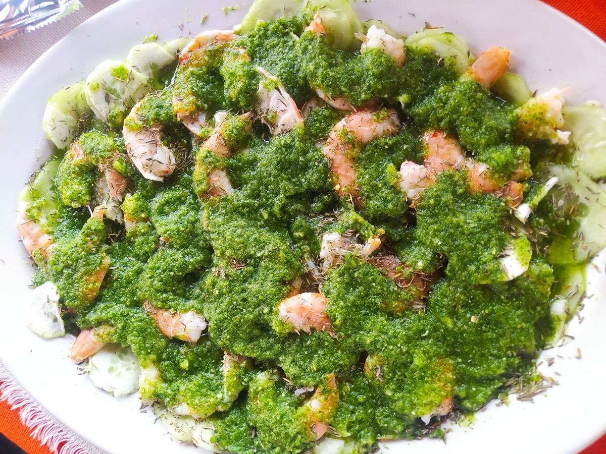 Green aguachile with shrimp