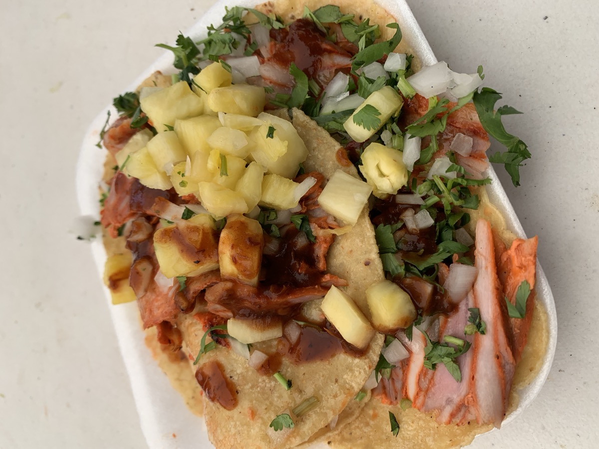 Tacos al pastor with pineapple