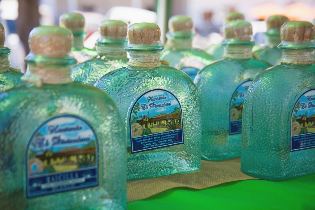 Raicilla bottles and clay cups